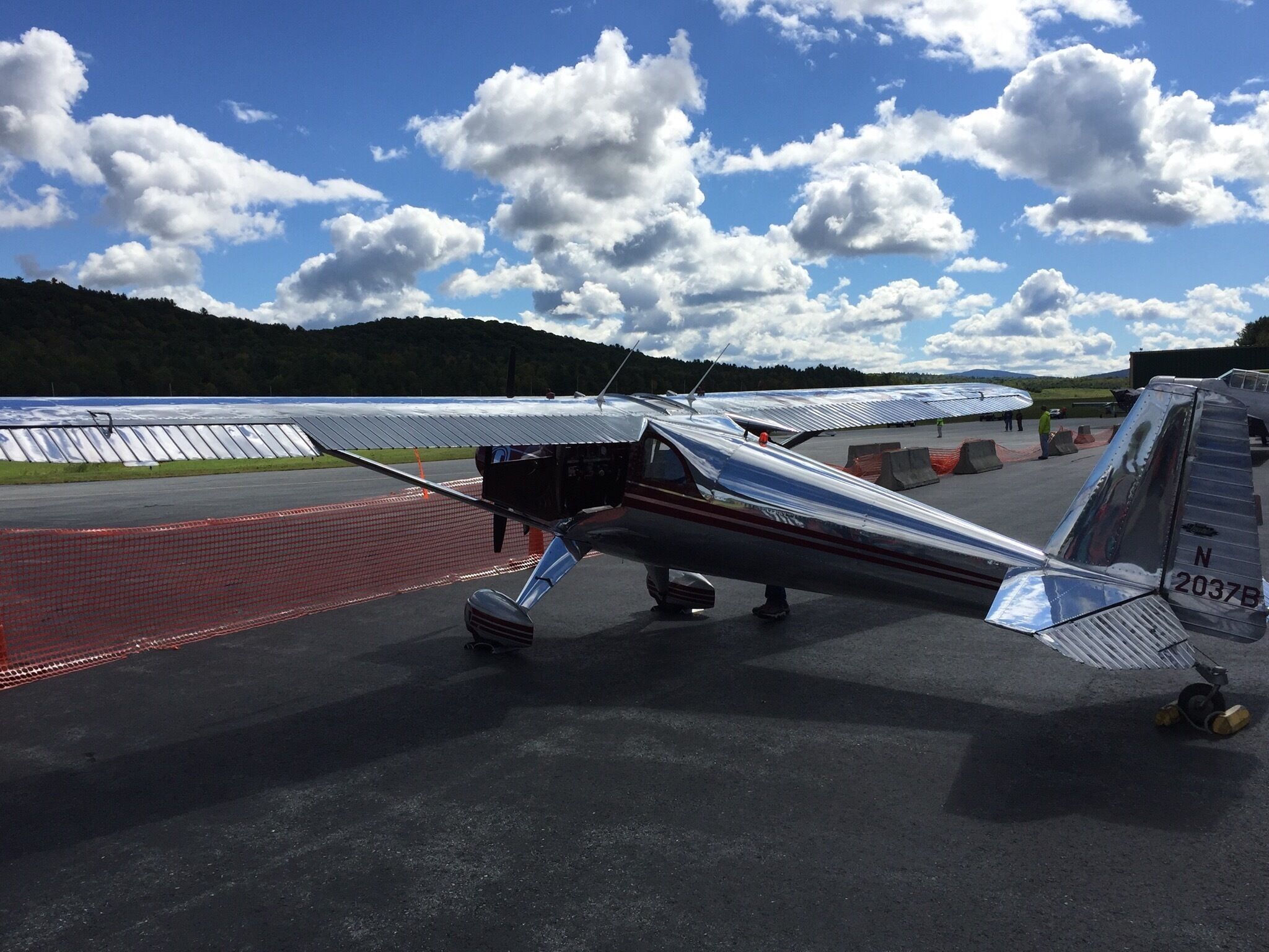 This Aircraft, a 1948 LUSCOMBE 8F Fixed wing single engine two seater has a 95 horsepower reciprocating engine which allows it to fly at a cruising speed of 86 miles per hour.  This was one of several antique aircraft at the annual (held each fall) Wings and Wheels Day at the Lebanon, NH Municipal Airport.