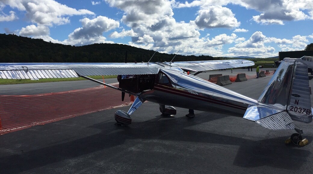 This Aircraft, a 1948 LUSCOMBE 8F Fixed wing single engine two seater has a 95 horsepower reciprocating engine which allows it to fly at a cruising speed of 86 miles per hour. This was one of several antique aircraft at the annual (held each fall) Wings and Wheels Day at the Lebanon, NH Municipal Airport.
