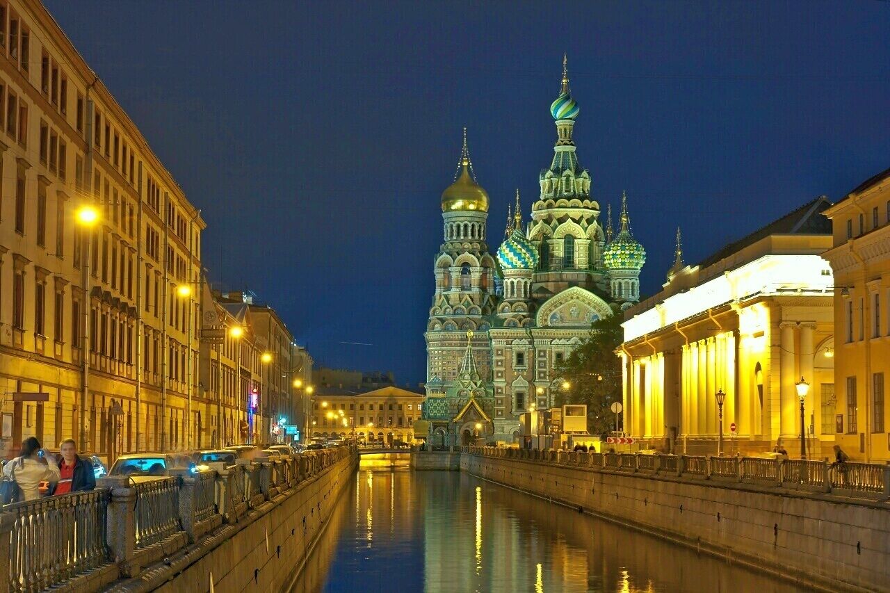 May 2011 

Church of the Savior on the Spilled Blood, St. Petersburg 

Spas na Krovi Russian Orthodox church over the Griboyedov Canal as seen from the Italian bridge. Taken in the Blue hour before midnight as there is lot of light during the famous white nights of St. Petersburg. 