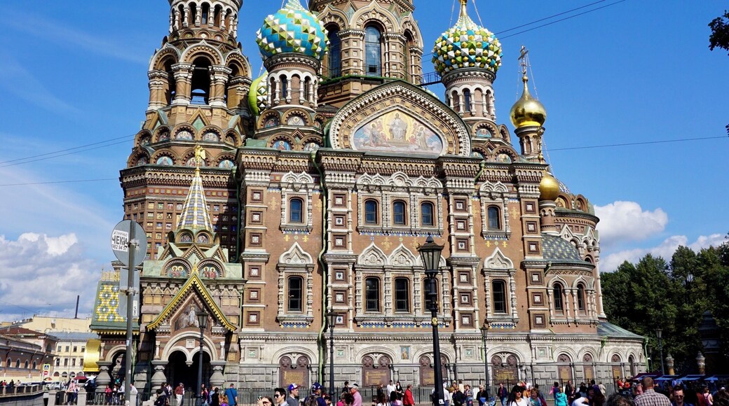 The five-domed Russian Orthodox Church of the Savior on Spilled Blood (also known as the Church of the Resurrection of Christ), St Petersburg, Russia (Aug 2014).