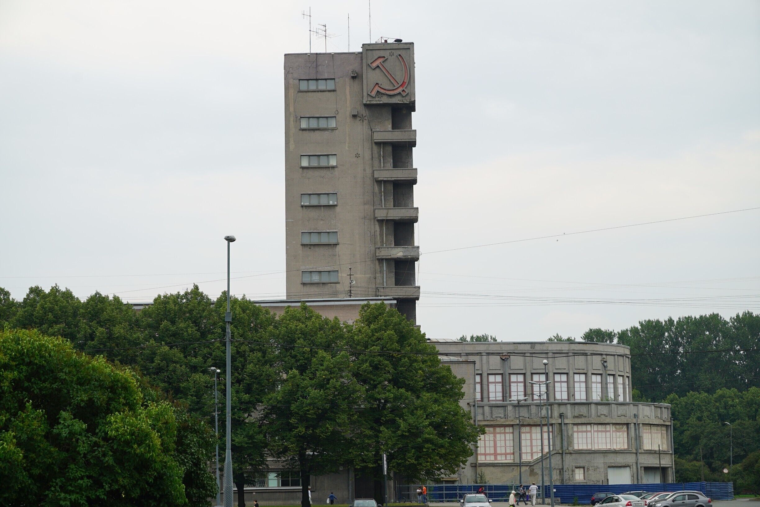 This is the only building I have seen in Russia so far that displays the hammer and sickle of the former USSR. 