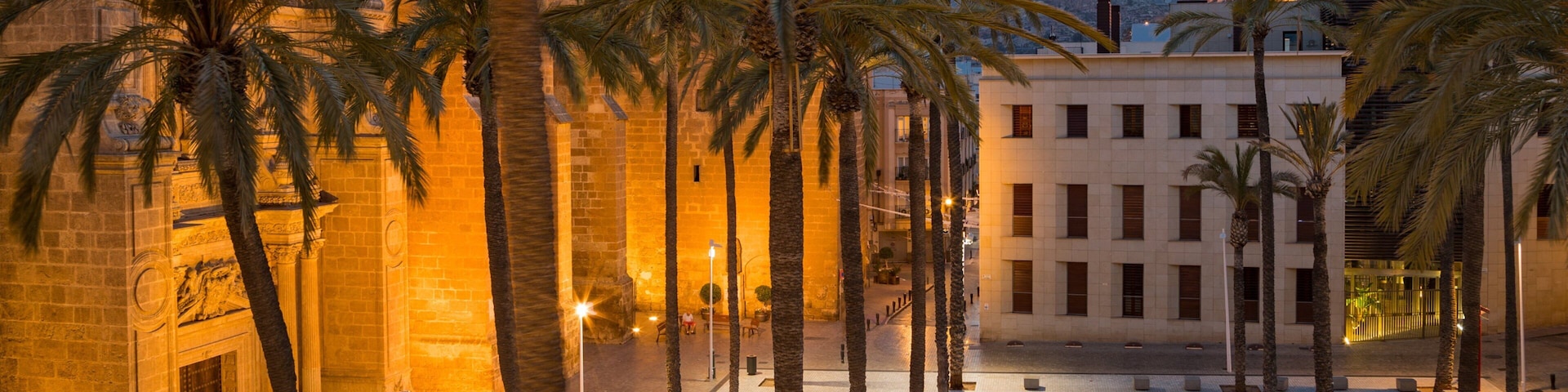 Almeria which includes night scenes and a square or plaza