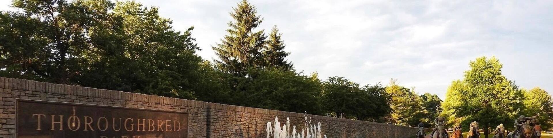 This 2.5 acre park dedicated to the Thoroughbred industry contains seven life-size and lifelike bronze racehorses streaking toward the finish line. (June 2015)