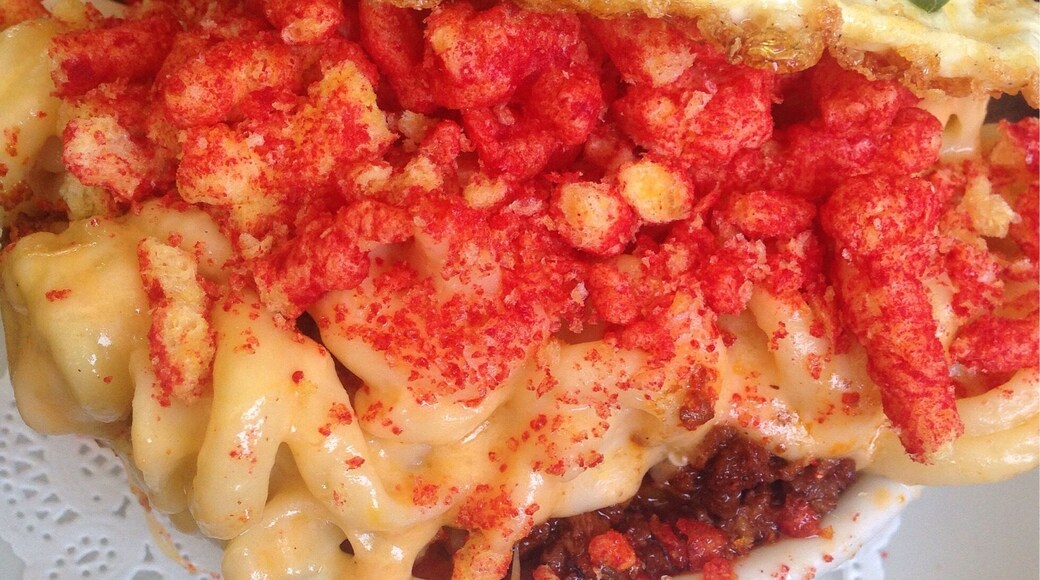 If you are a fan of hot cheetos like I am....this place is heaven. There is usually a wait, parking can be a little difficult but that is everywhere here in downtown long beach. Anyways, stop by and try one of their Mac and cheese AND a Bloody Mary! They have a list of bloody Mary's!! This here is the breakfast mac and cheese with chorizo and a fried egg on top. Yes I know, a fat attack. But you HAVE to try it!