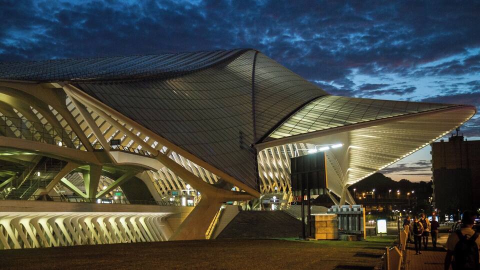 The Liège-Guillemins railway station. Yes, it's a train station. The architecture really stands out in an otherwise very industrial and "traditionally French / Belgian" city. It really does look this dramatic at night. #LifeAtExpedia