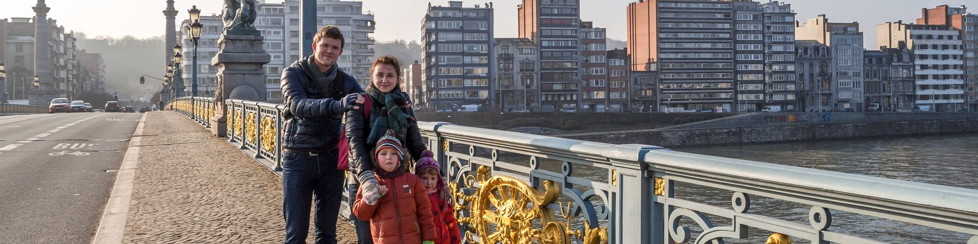 Family in Liege in winter