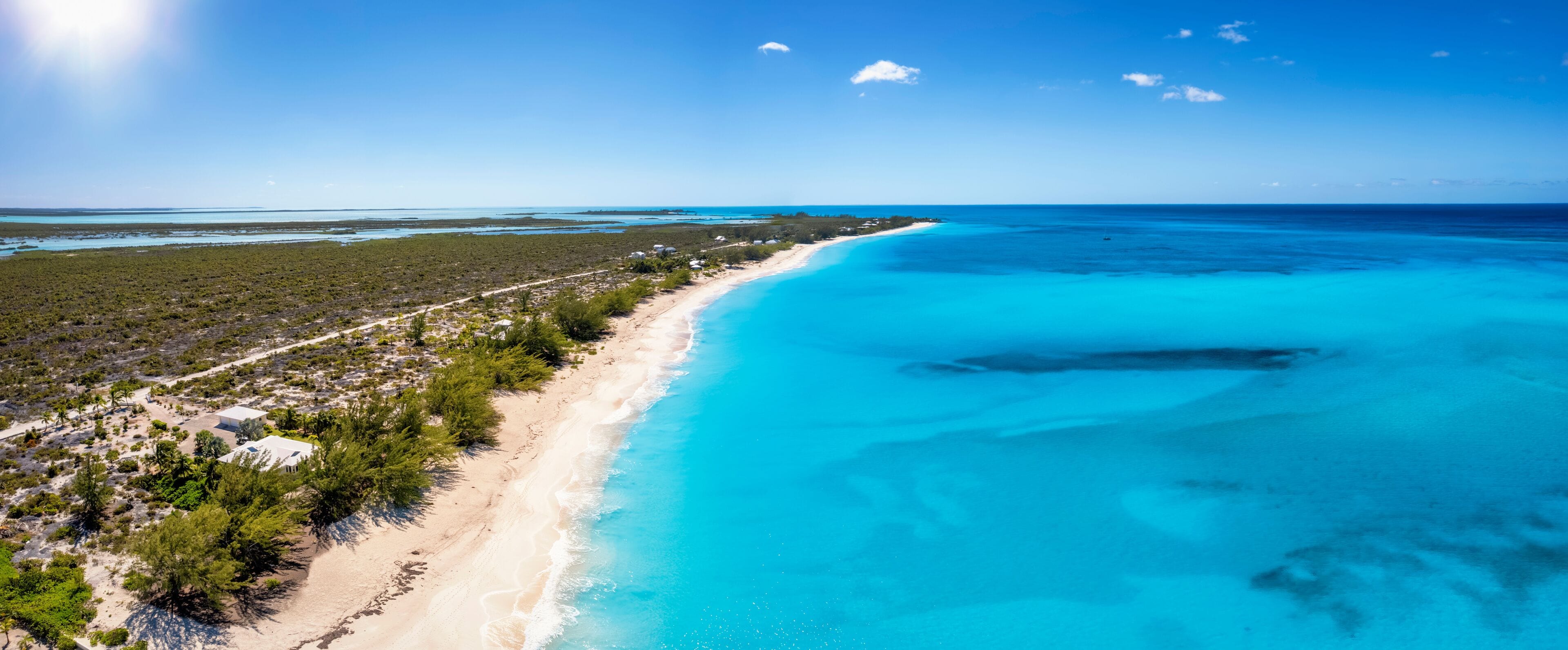 The beautiful beach of Cape Santa Maria with turquoise sea and fine sand at Long Island, Caribbean, The Bahamas