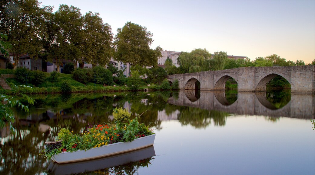 Limoges showing a sunset, a bridge and wildflowers