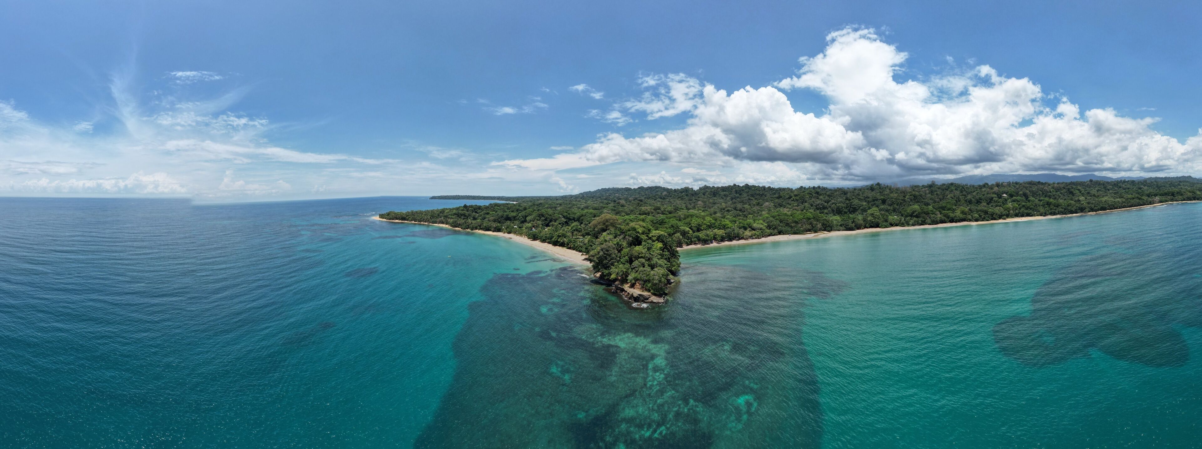 Lush tropical Caribbean Coast of Limon in Costa Rica -aerial views of Cocles, Punta Uva, Playa Chiquita and Puerto Viejo