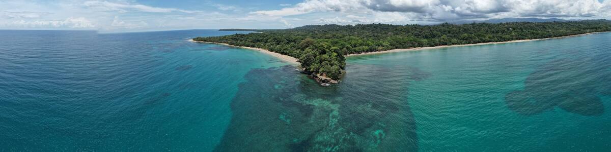 Lush tropical Caribbean Coast of Limon in Costa Rica -aerial views of Cocles, Punta Uva, Playa Chiquita and Puerto Viejo
