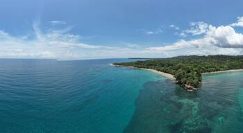 Lush tropical Caribbean Coast of Limon in Costa Rica -aerial views of Cocles, Punta Uva, Playa Chiquita and Puerto Viejo