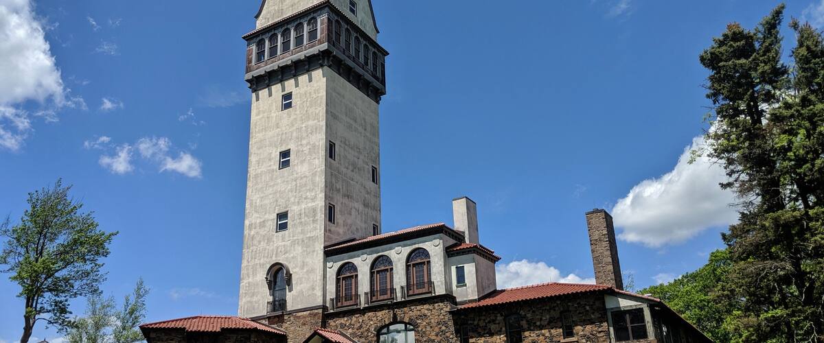 Heublein Tower in Avon Connecticut, historic site in park (simsbury, ct) famous building with hiking trail in new england