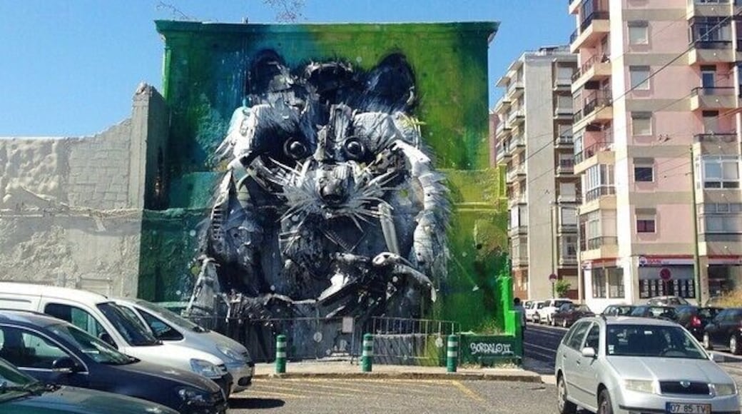 Streetart by Bordalo behind the CCB in Belem, Lisbon