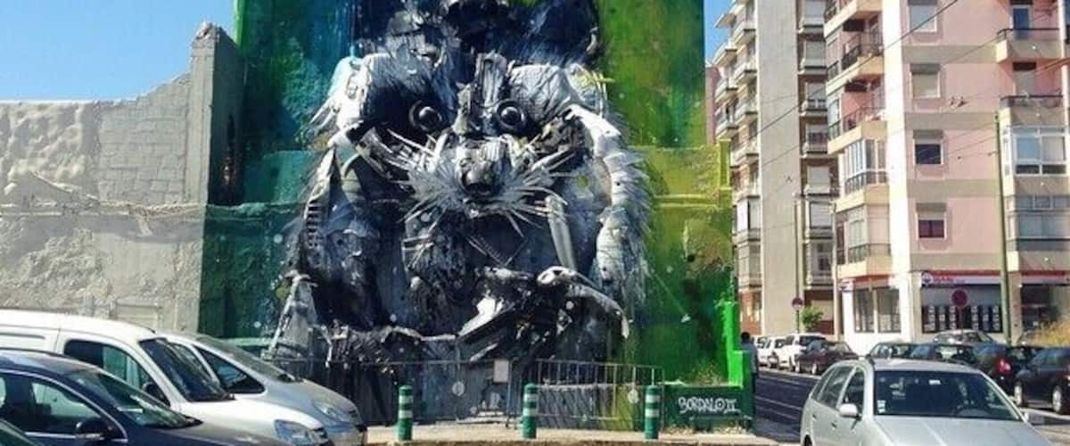 Streetart by Bordalo behind the CCB in Belem, Lisbon