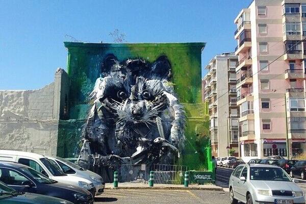 Streetart by Bordalo behind the CCB in Belem, Lisbon