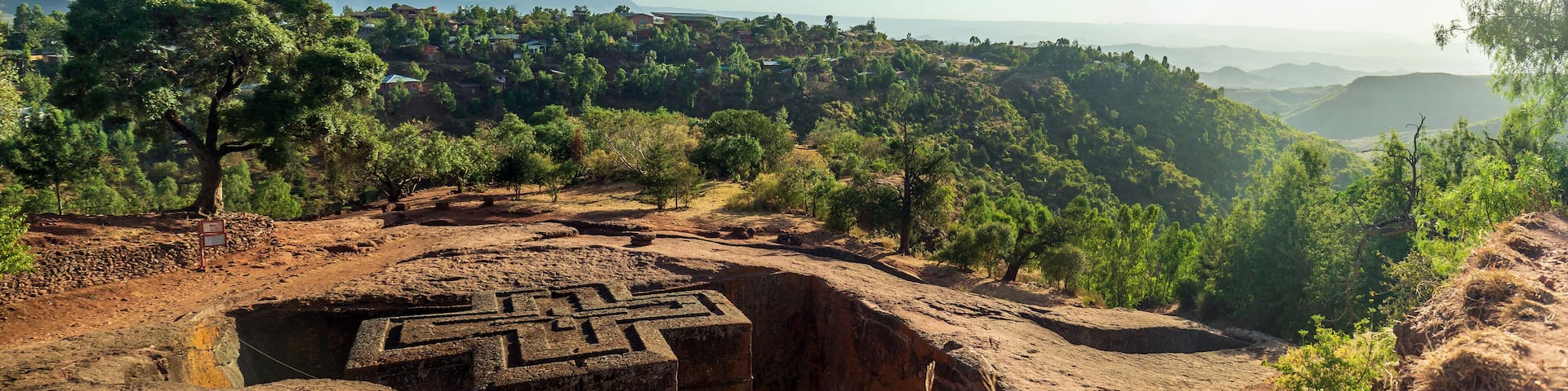 Panoramic view of´ the Rock-Hewn Church of Saint George in Lalibela, Ethiopia