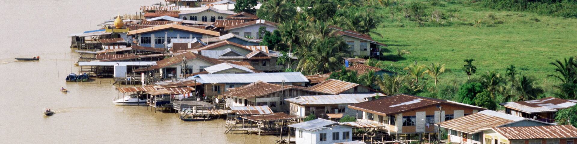 Stilt houses along Limbang River, Limbang City, Sarawak, Malaysia, island of Borneo