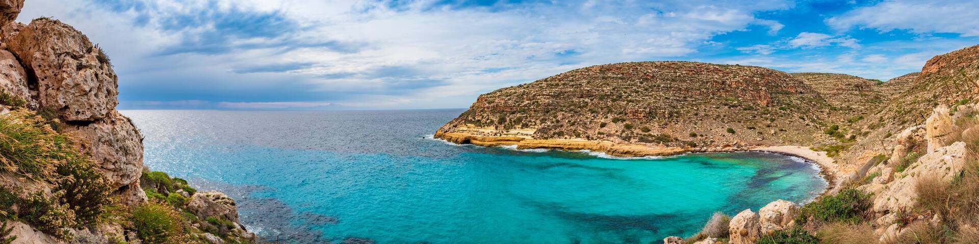 Panoramic view of wild beach in Lampedusa, Sicily (Cala Pulcino)