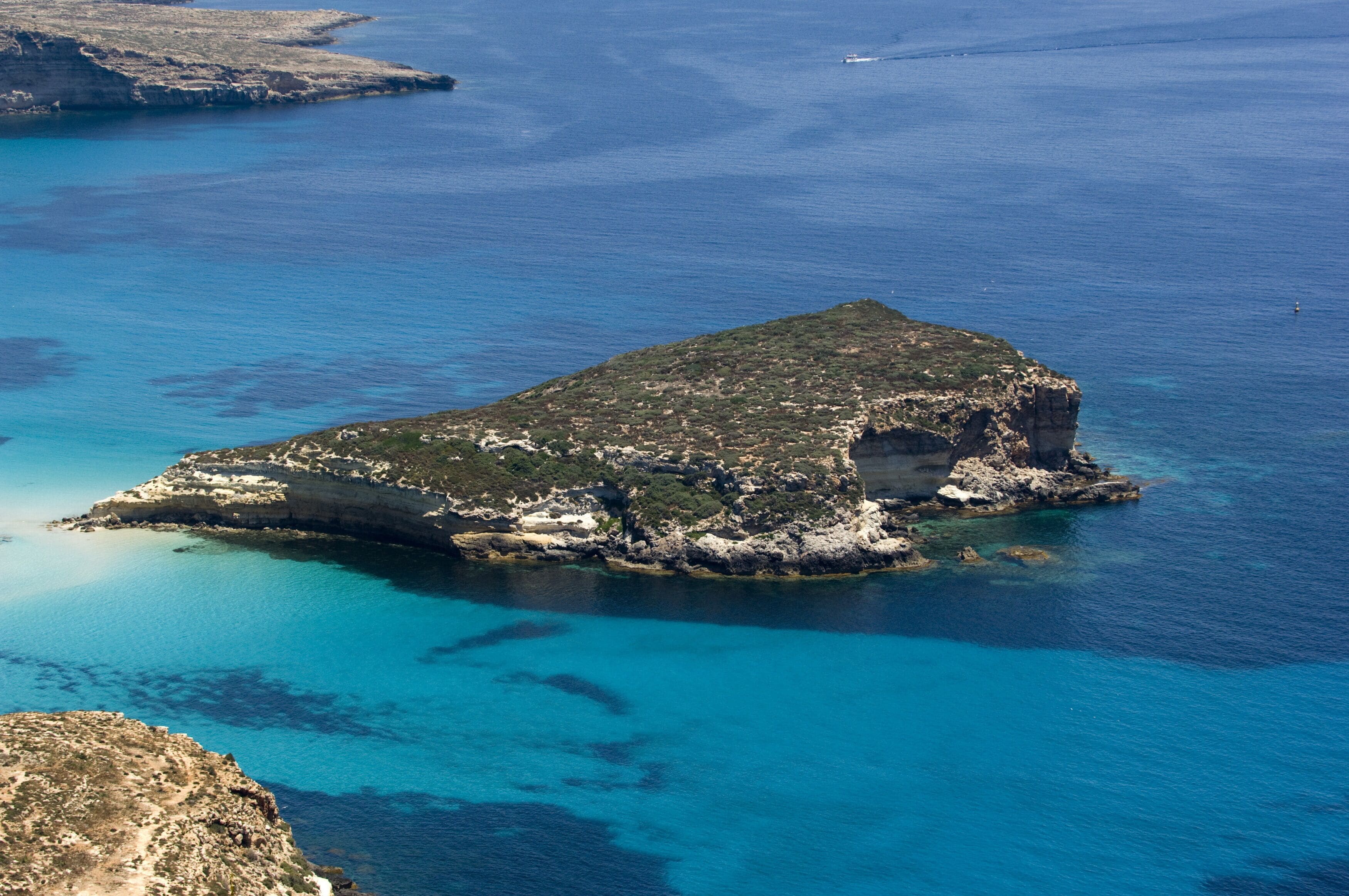 lampedusa island, landscape with island of Rabbit and beach, sicily, italy