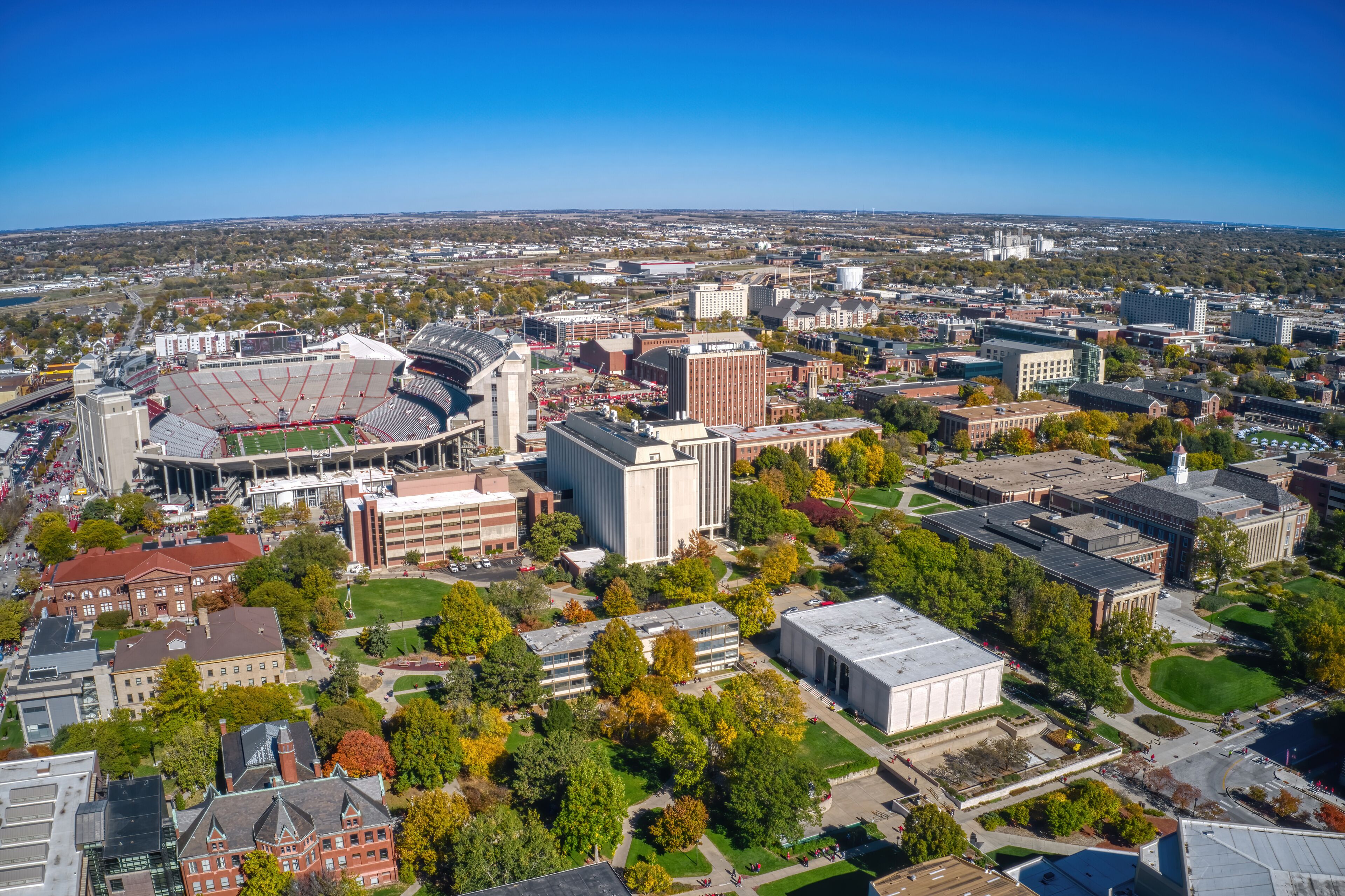 Aerial View of a large Public University in Lincoln, Nebraska
