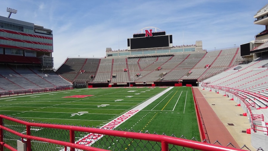 Memorial stadium in Lincoln Nebraska. Home to college American football team the Huskers. Holding 86000 spectators it is big! It has also been sold out for every game since 1962.