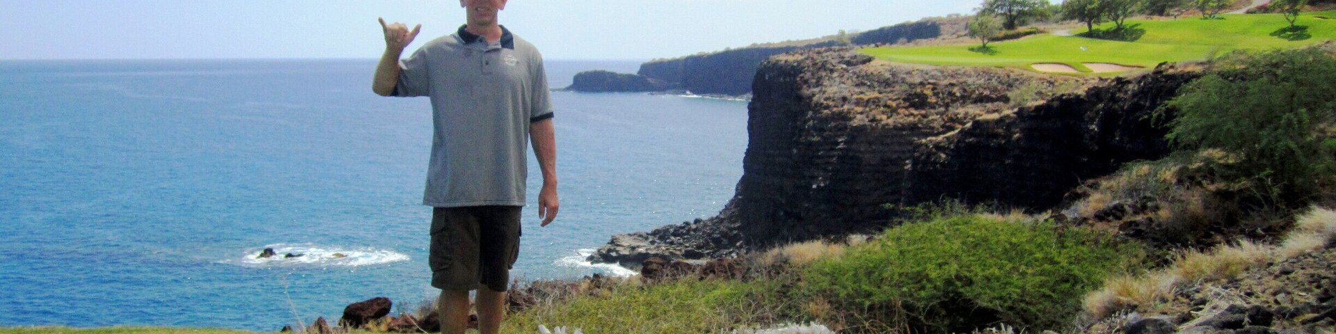 This is the famous golf hole 12 at Manele where Mr. Gates married, of course.  It overlooks the blue Pacific Ocean.  If you are lucky you can spot humpback whales and dolphins passing by.
