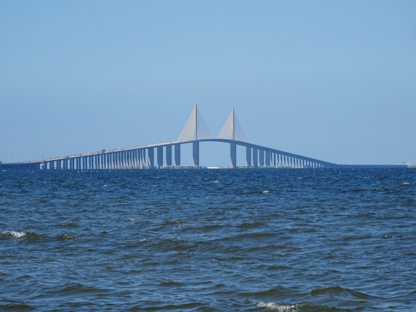 The Bob Graham Sunshine Skyway Bridge spanning the Tampa Bay is over 4 miles long and at its peak is 430 feet tall.