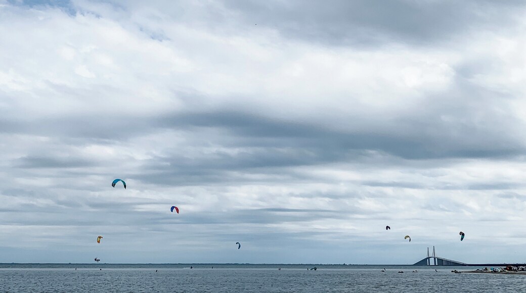 Kite surfers in Tampa Bay enjoying the gusty cooler weather today... area just to the north of the Skyway Bridge for people to fish and enjoy the bay