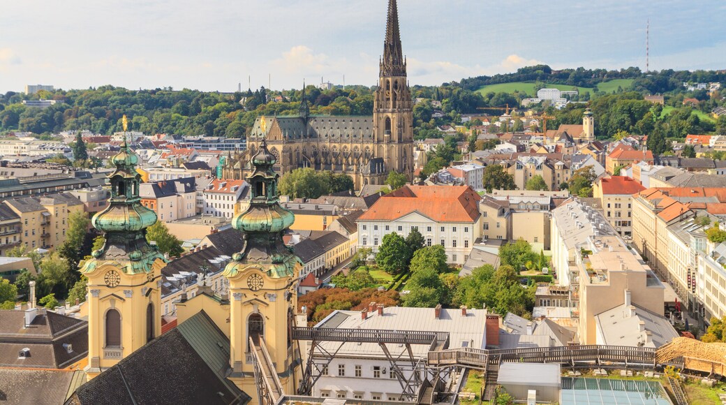 Linz Cityscape with New Cathedral and Church of the Ursulines, Austria