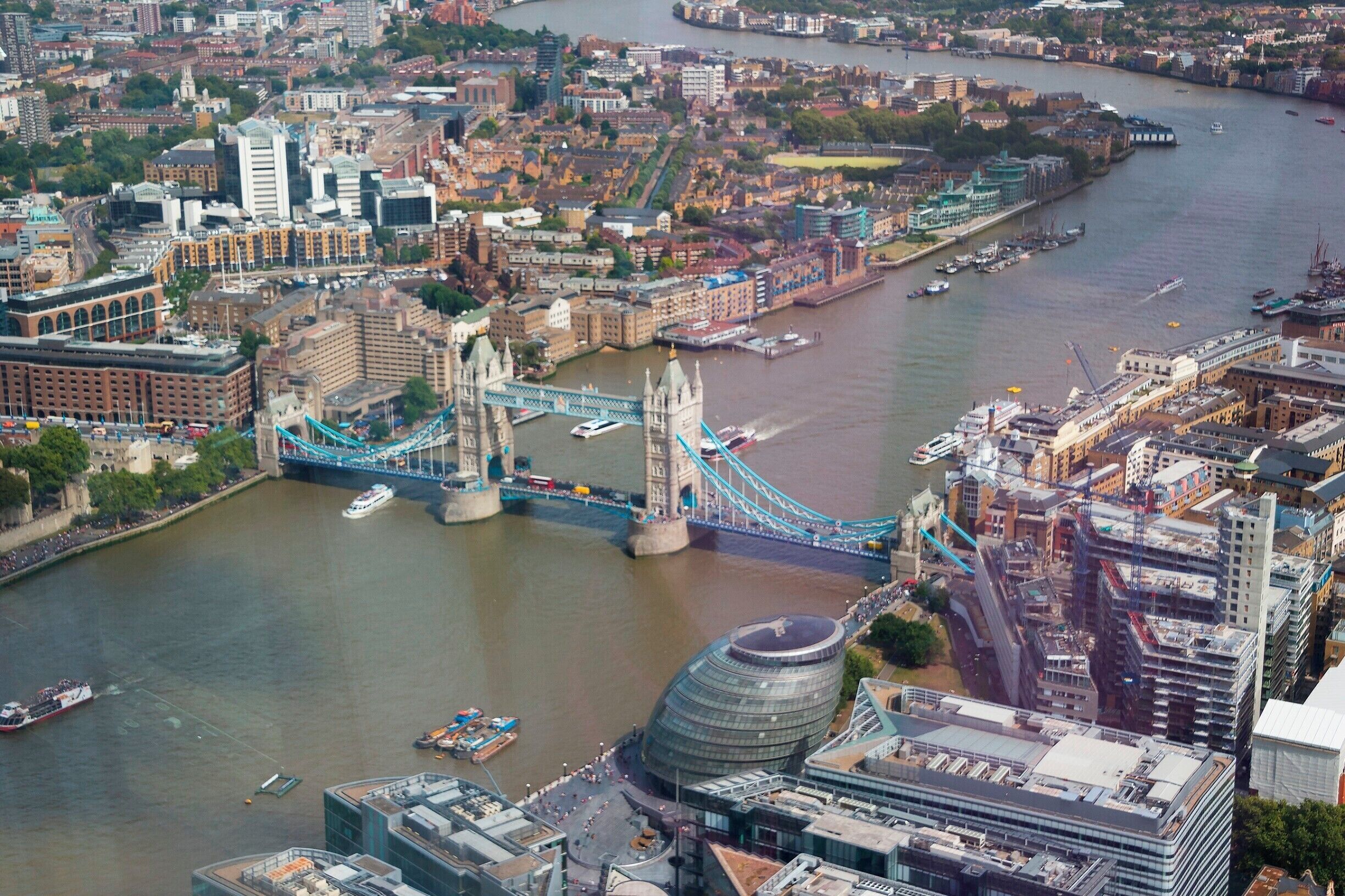 A view down the River Thames from The Shard in London.

Tower Bridge can be seen in the centre of the shot. Its a great place to visit with amazing 360 views right across the city.