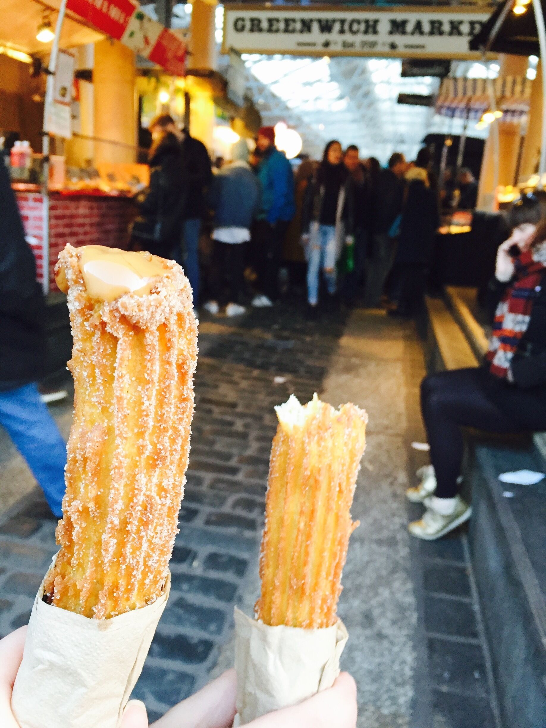 Great Saturday adventure- strolling Greenwich market ☺️ These Brazilian churos are amazing. Have to wait on a long queue to get one, but it's worth ☺️