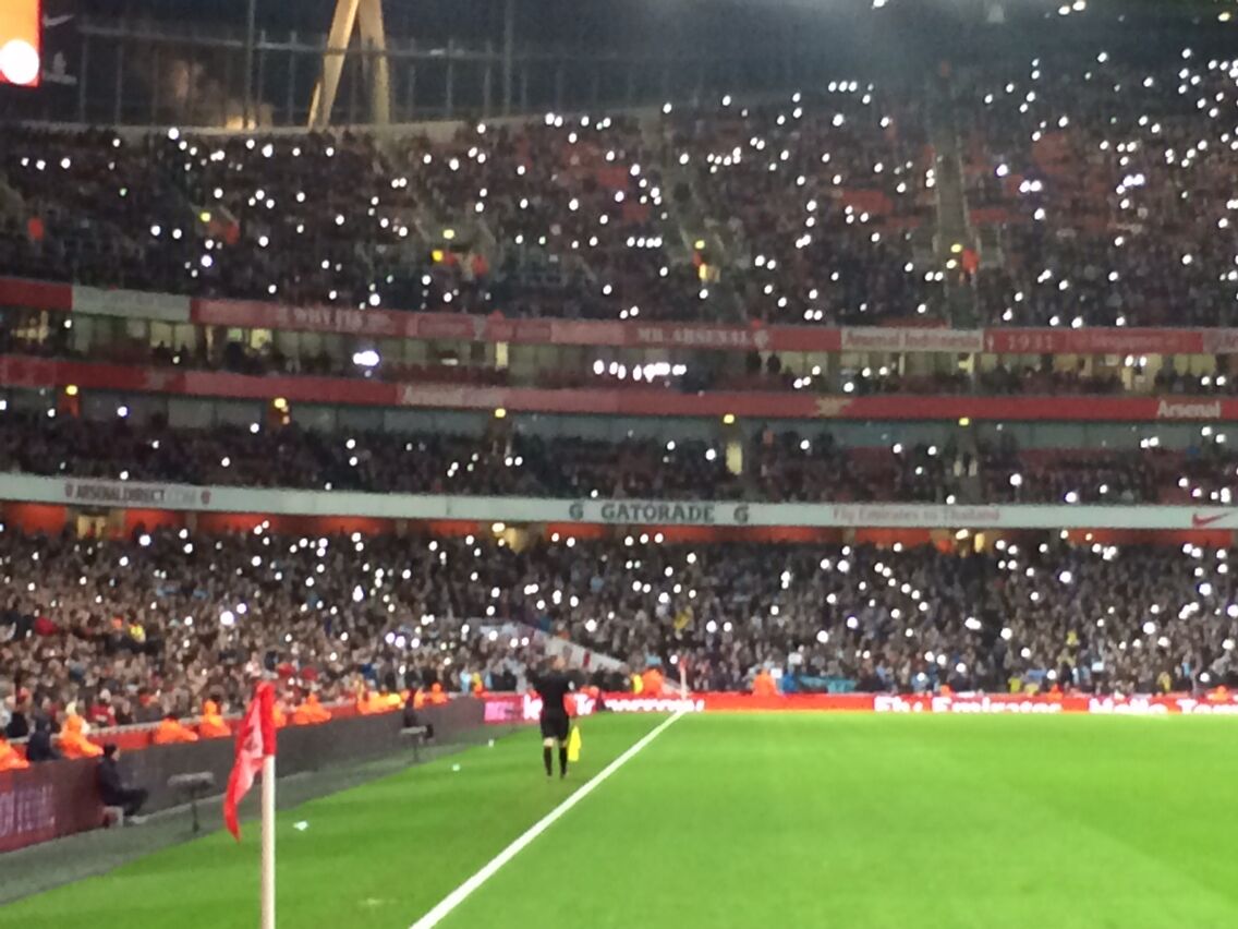 This picture taken when many supporters lit up their phones after some of the stadium lighting went out. #arsenal #emiratesstadium