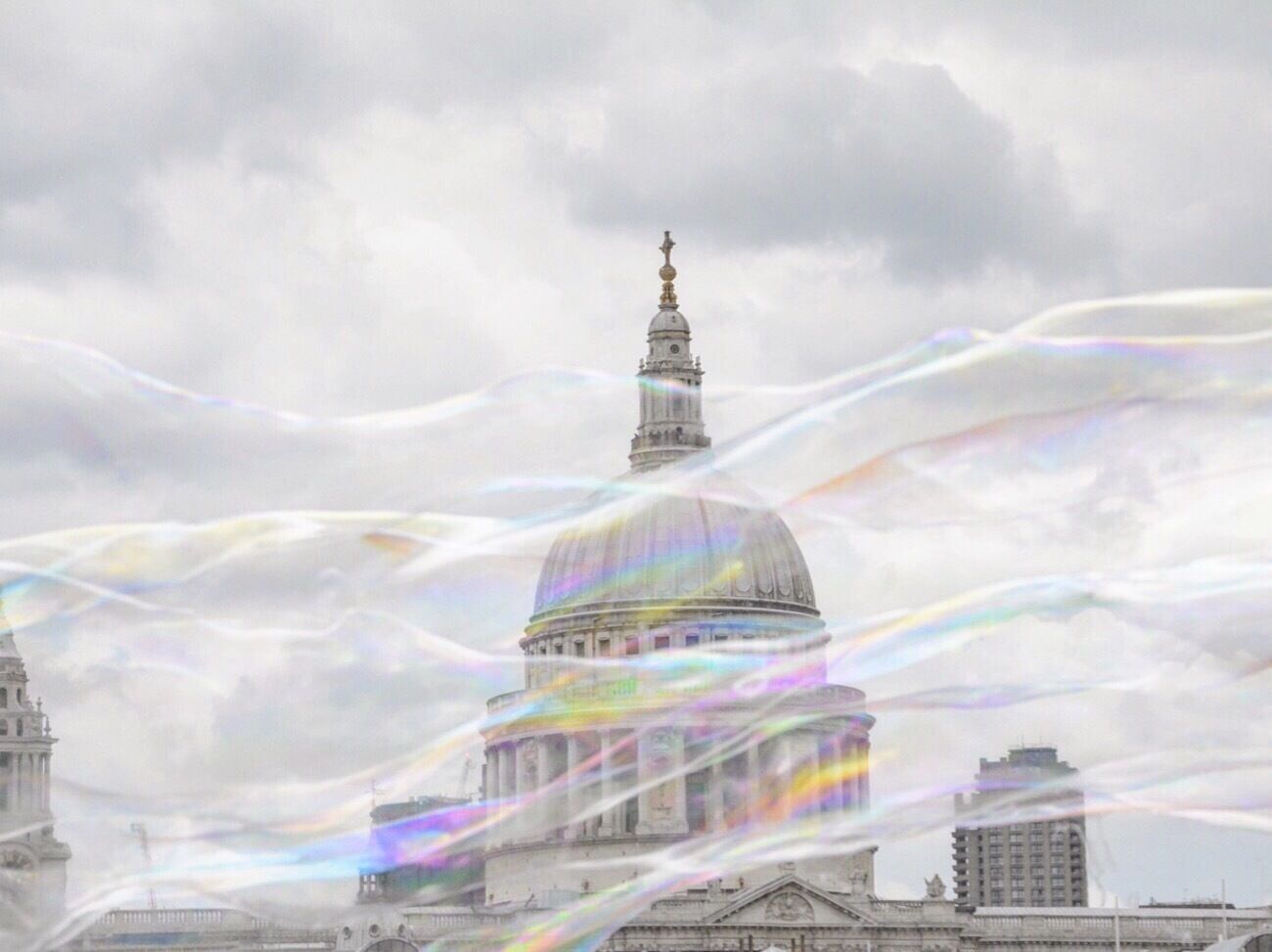 ...bubbles from a street performer along the Thames River, perfect with St Paul's cathedral in the background 