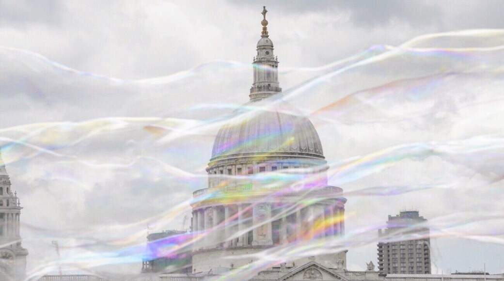 ...bubbles from a street performer along the Thames River, perfect with St Paul's cathedral in the background