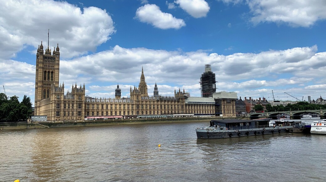 The Palace of Westminster as seen from across the river Thames on Albert Embankment.