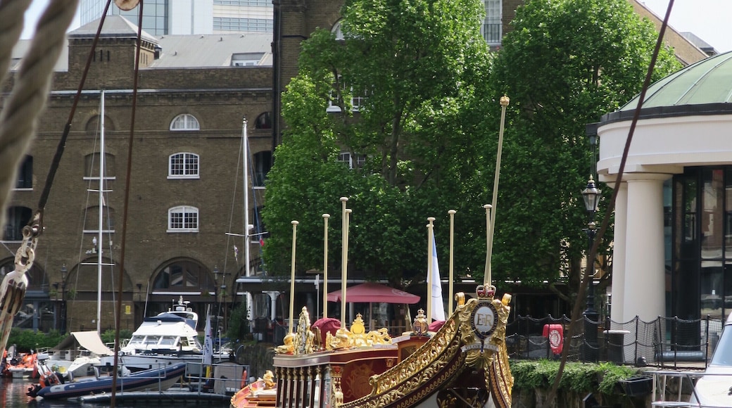 The Queen's Barge at mooring in St. Katherine's Dock Marina - just the other side of the road from the Tower of London and often overlooked by visitors.