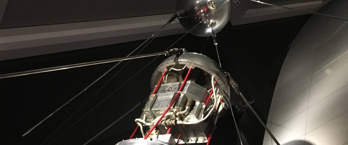 Original engineering model of Sputnik at the Cosmonaut exhibition. Apparently Korolev dictated that Sputnik be elegant as it would one day be on display.
