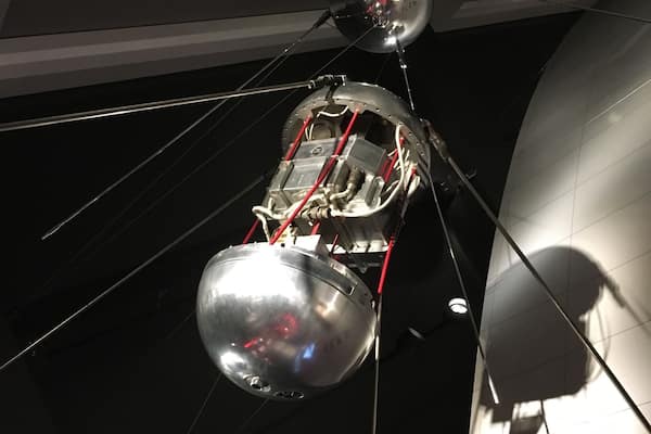 Original engineering model of Sputnik at the Cosmonaut exhibition. Apparently Korolev dictated that Sputnik be elegant as it would one day be on display.