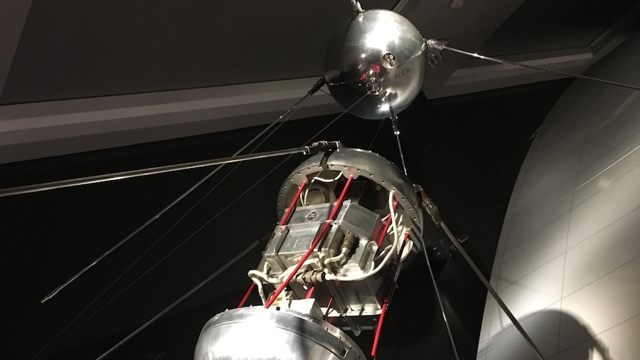 Original engineering model of Sputnik at the Cosmonaut exhibition. Apparently Korolev dictated that Sputnik be elegant as it would one day be on display.