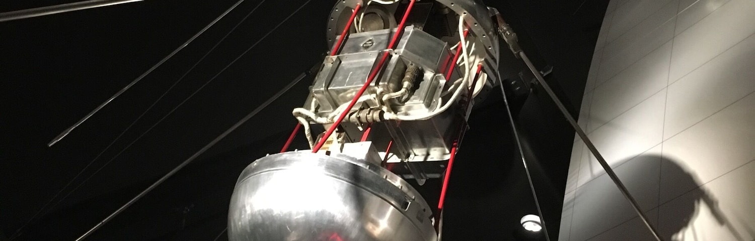 Original engineering model of Sputnik at the Cosmonaut exhibition. Apparently Korolev dictated that Sputnik be elegant as it would one day be on display.