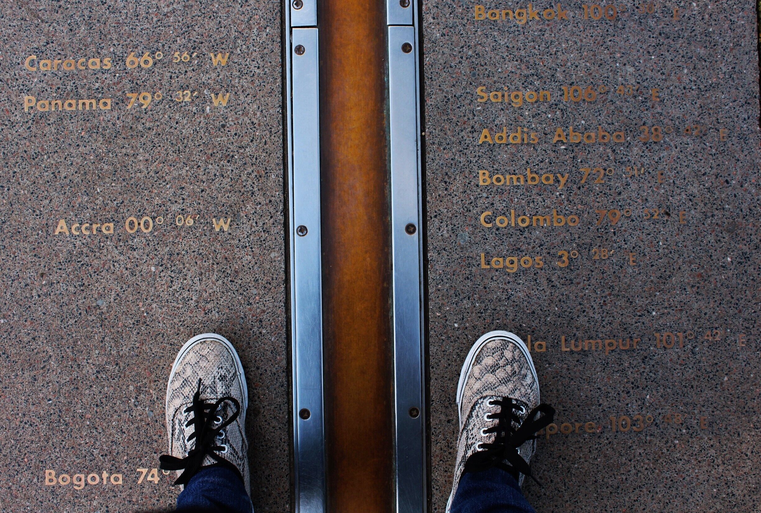 My first ever..maiden step in two parts of the world!
One step, one time, two Hemispheres.
At The Prime Meridian at Royal Observatory Greenwich, England