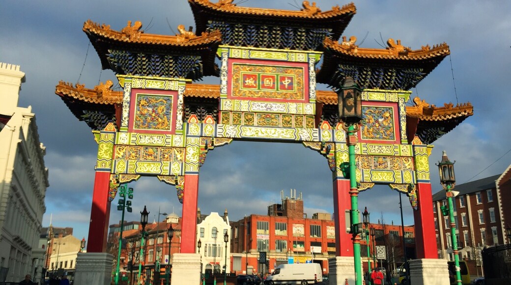 Entrance gate at Liverpool Chinatown, the oldest in Europe.