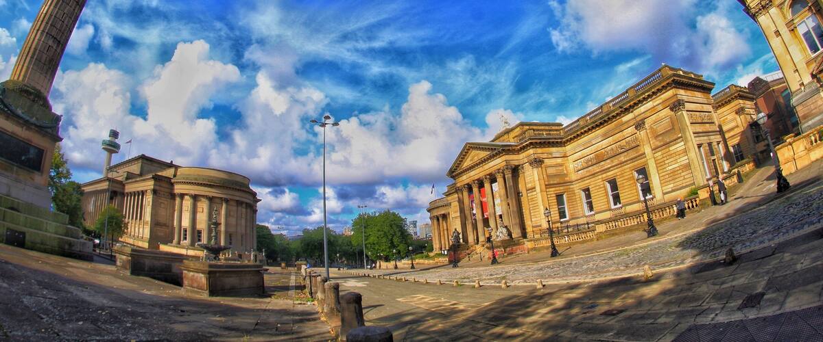 Fisheye image (opteka) of the Walker Art Gallery & St George's Hall on William Brown Street, Liverpool.