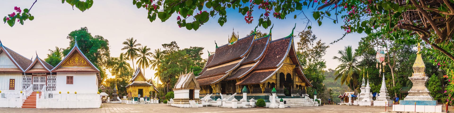 Panorama shot at Wat Xieng Thong (Golden City Temple) in Luang Prabang, Laos. Xieng Thong temple is one of the most important of Lao monasteries.