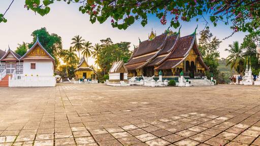 Panorama shot at Wat Xieng Thong (Golden City Temple) in Luang Prabang, Laos. Xieng Thong temple is one of the most important of Lao monasteries.