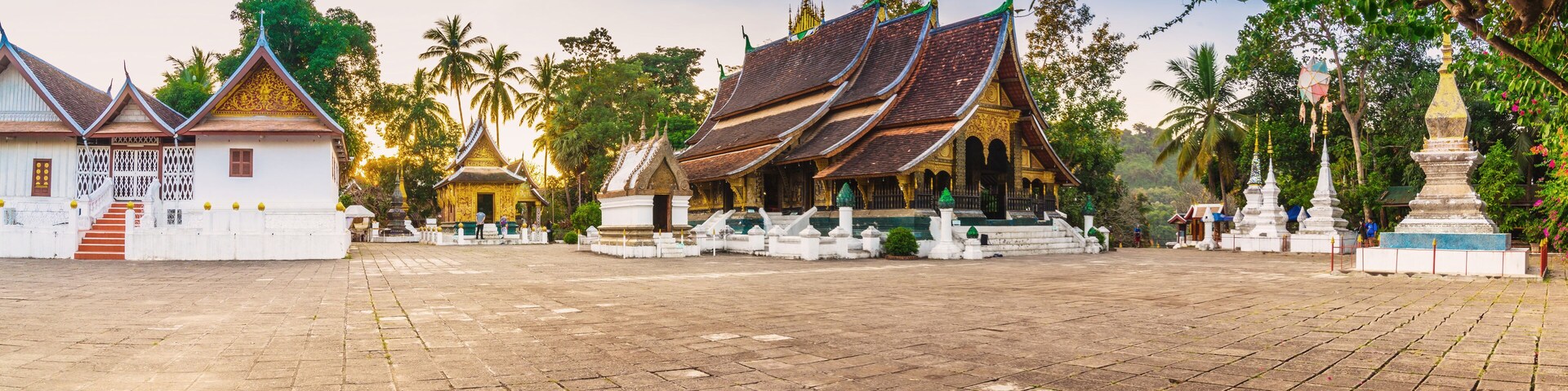 Panorama shot at Wat Xieng Thong (Golden City Temple) in Luang Prabang, Laos. Xieng Thong temple is one of the most important of Lao monasteries.