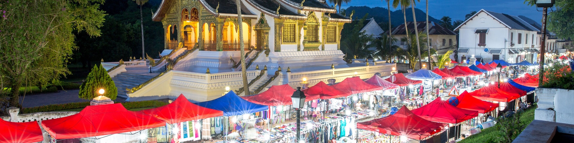 Luang Prabang night market and Royal palace of Luang Prabang or Luang Prabang national museum, Laos., Shutterstock ID 741994291, Purchase Order: -