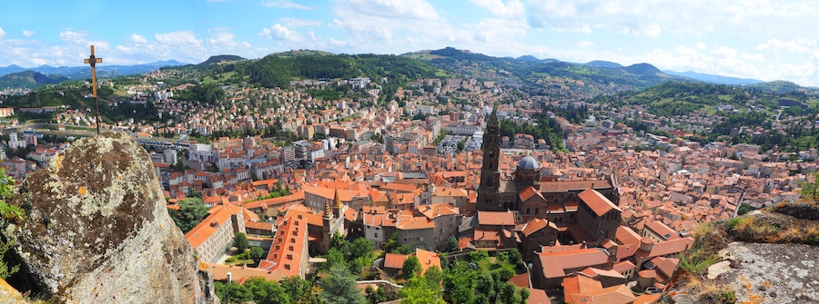 Superb panoramic view of the city of Le Puy en Velay from the rock of Notre Dame de France (Our Lady of France)