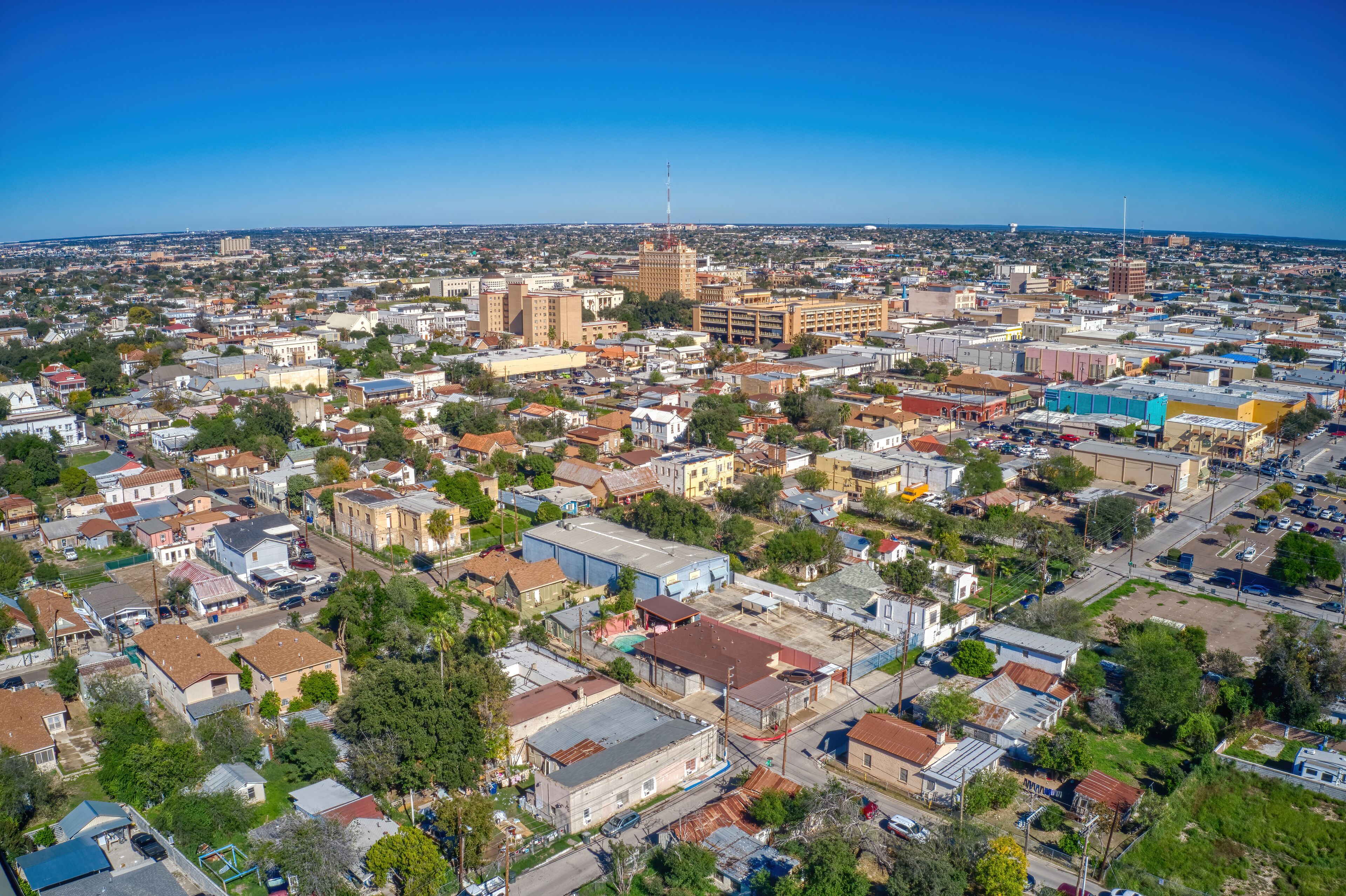Aerial View of the Popular Border Crossing of Laredo, Texas and Nuevo Laredo, Tamaulipas