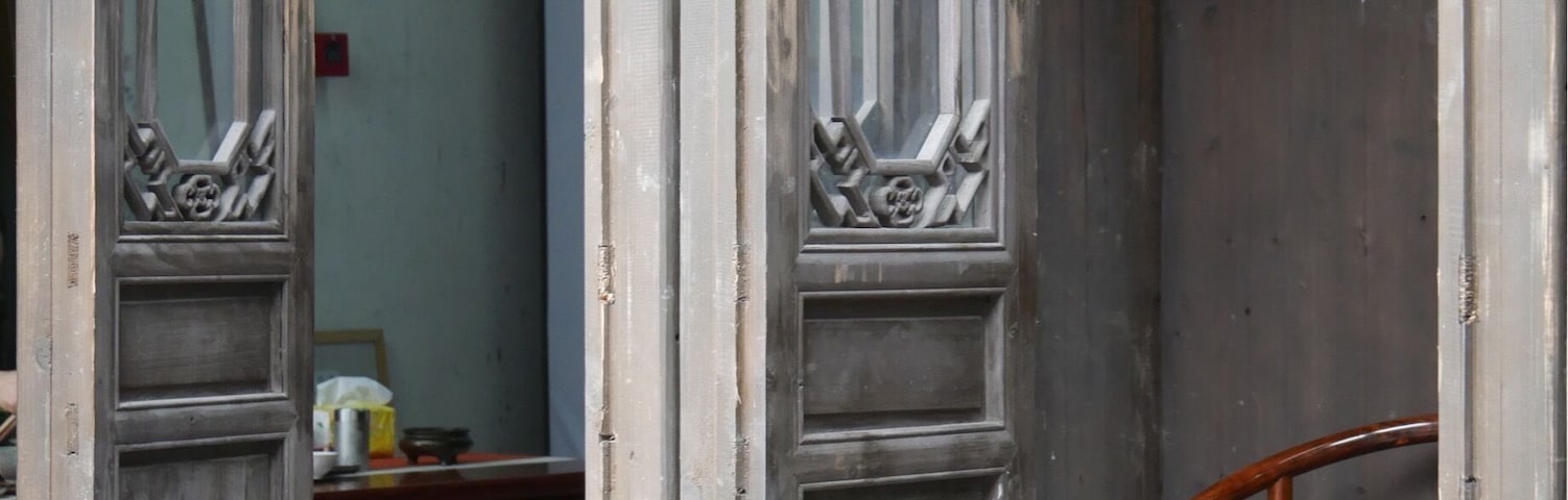 Doors to a small cafe on Qinghefang Ancient Street, Hangzhou, China.
